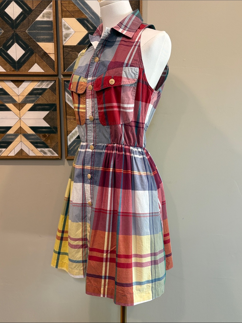 Vintage Ralph Lauren Country Plaid Button Down Fit & Flare Mini Dress size 4 - Picture 4 of 14